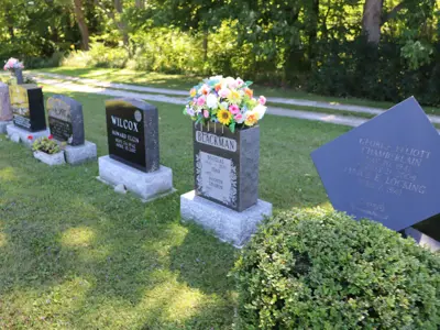 Gravestones in a sunny, serene cemetery