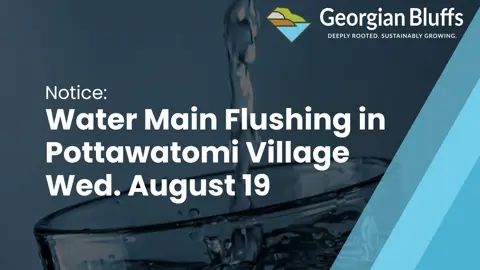 Image with text saying Water Main Flushing in Pottawatomi Village August 19