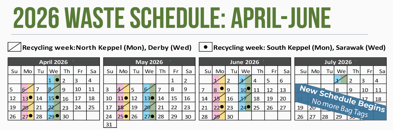 the waste schedule for april, may and june of 2026