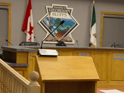 A podium in georgian bluffs council chambers