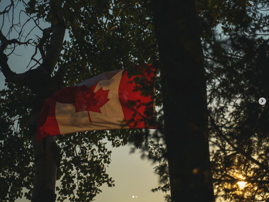 The Canadian Flag waiving in the trees