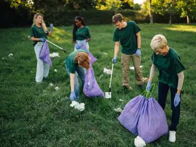 Volunteers Collecting Garbage In Park