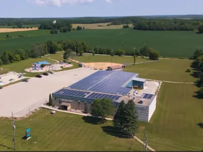 aerial view of shallow lake arena